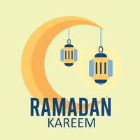 Ramadan Kareem Illustration in Flat Design with Moon. Free Vector Islamic