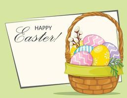 Happy Easter. Beautiful basket with colored eggs vector