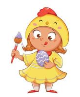 Happy Easter. Cartoon girl in costume of chicken vector