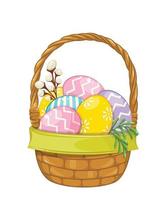 Happy Easter. Beautiful basket with colored eggs vector