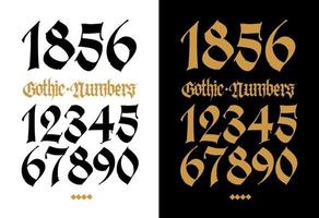 Gothic figures. Vector. Beautiful and stylish calligraphy. Elegant European typeface for tattoo. Medieval modern style. Black symbols and numbers are saved separately on a white background. vector