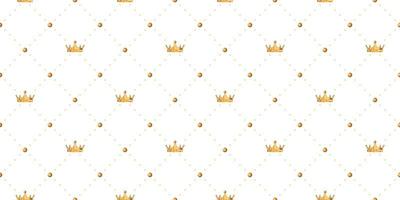 Seamless pattern in retro style with a gold crown and polka dots on white background. Cute wallpaper for little princesses. Vector illustration