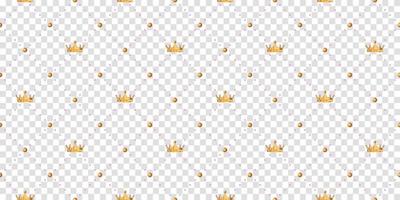 Seamless pattern in retro style with a gold crown and polka dots on white background. Cute wallpaper for little princesses. Vector illustration