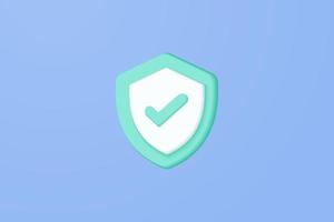 3D shield protection icon with check for online payment on blue sky background concept, user account for 3d security with payment protection on isolated vector render background