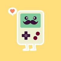 Portable Video game. Cute Game Console Vector Illustration. Gaming Mascot Logo. Character. Old Game Retro. Flat Cartoon Style Suitable for Web Landing Page, Banner, Sticker, Card, Background