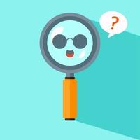 Cute Magnifying Glass Vector Icon Illustration. Searching Items with Smile Face In Magnifying Glass White Isolated. Flat Cartoon Style Suitable for Web Landing Page, Banner, Flyer, Background