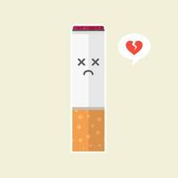 mascota de personaje de cigarrillo aislada en el fondo, ilustración de cigarrillos, imagen prediseñada simple de cigarrillos, icono de zona de fumadores en estilo plano. vector