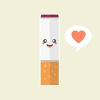 mascota de personaje de cigarrillo aislada en el fondo, ilustración de cigarrillos, imagen prediseñada simple de cigarrillos, icono de zona de fumadores en estilo plano. vector