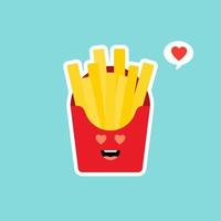 Funny cartoon french fries on paper cup for fast food or cafe menu themes design. Isolated on color background vector