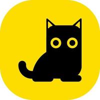 Black cat icon flat style. Isolated on yellow background. Vector illustration