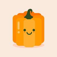 Cute and funny face jack o lantern pumpkin. Flat design banner, vector illustration. Cute ghost in flat design style. Halloween icon in soft or pastel color. Happy halloween symbol for kids
