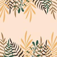 Summer tropical banner in boho style. Earthy beige, green colors. Botanical, tropical leaves, plant branches for summer sale banners, wall art, fabrics, design. Simple flat style vector illustration.