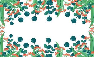 Plants minimalist vector banner. Hand drawn floral, grass, branches, leaves on a white background. Green simple horizontal pattern. Simple flat style. All elements are isolated and editable