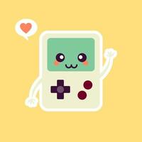 Portable Video game. Cute Game Console Vector Illustration. Gaming Mascot Logo. Character. Old Game Retro. Flat Cartoon Style Suitable for Web Landing Page, Banner, Sticker, Card, Background