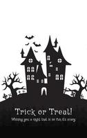 Vector illustration, Flat Style, Halloween background, the vampire castle silhouette located on a hill between the cemeteries at full moon, tombstone, dracula, graveyard, cross, jack o lantern, scary