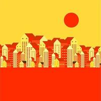 city or urbanscape flat design vector illustration. scene about cityscape building with sun at afternoon. wallpaper, environmental, global warming, pollution issue, thermal, climate change, poster