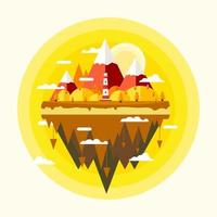 Floating island with mountain and lighthouse flat design vector