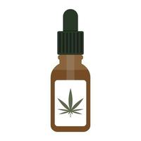 Brown glass bottle with hemp oil. Dropper with CBD oil flat vector illustration. Cannabis oil extracts in jar icon. Extracted marijuana oil medication symbol. Medical marijuana concept