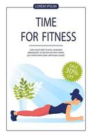 Young athletic woman stands in plank pose. Promo banner for fitness training. Sports, Workout, Healthy lifestyle, Gym, Training concept vector