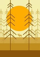 Deer forest landscape scenic natural - forest deer landscape scenery vector illustration flat stock