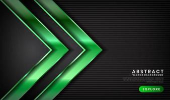 3D black luxury abstract background overlap layer on dark space with arrow green metal effect decoration. Graphic design element future style concept for flyer, banner, cover, card, or landing page vector