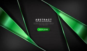 3D black luxury abstract background overlap layer on dark space with triangle green metal effect decoration. Graphic design element future style concept for flyer, banner, cover, card, or landing page vector