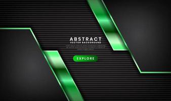 3D black luxury abstract background overlap layer on dark space with glossy green metal effect decoration. Graphic design element future style concept for flyer, banner, cover, card, or landing page vector