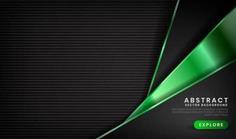 3D black luxury abstract background overlap layer on dark space with triangle green metal effect decoration. Graphic design element future style concept for flyer, banner, cover, card, or landing page vector