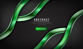 3D black luxury abstract background overlap layer on dark space with waves green metal effect decoration. Graphic design element future style concept for flyer, banner, cover, card, or landing page vector