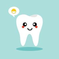 tooth character in flat style vector illustration. White teeth and flat dental icons. Cute vector characters. Illustration for children dentistry about toothache and treatment.