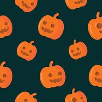 Pumpkin face, Jack o lantern Seamless Pattern for Halloween Halloween vector dark background.
