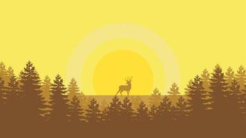 Deer forest landscape scenic natural - forest deer landscape scenery vector illustration flat stock