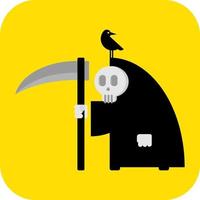 ángel de la muerte y la guadaña, icono relacionado con halloween. ilustración plana parca. ilustración de vector de parca en diseño de color plano