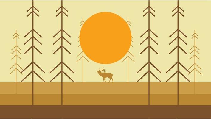 Deer forest landscape scenic natural - forest deer landscape scenery vector illustration flat stock