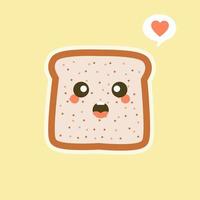 vector funny cartoon cute sliced bread character isolated on color background. Bakery label mascot. Vector flat cartoon character illustration icon. Toast,good morning card, breakfast concept