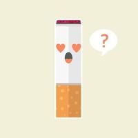 mascota de personaje de cigarrillo aislada en el fondo, ilustración de cigarrillos, imagen prediseñada simple de cigarrillos, icono de zona de fumadores en estilo plano. vector