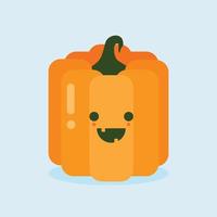 Cute and funny face jack o lantern pumpkin. Flat design banner, vector illustration. Cute ghost in flat design style. Halloween icon in soft or pastel color. Happy halloween symbol for kids