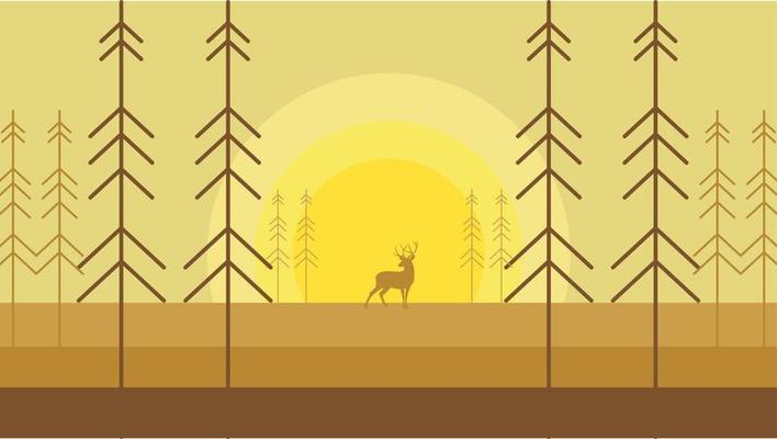 Deer forest landscape scenic natural - forest deer landscape scenery vector illustration flat stock