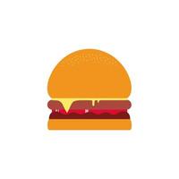 Delicious hamburger. Vector flat design burger icon. Burger with salad, tomatoes, cheese and cutlet. Fast food. Vector illustration