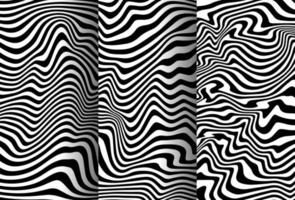a set abstract rippled or black lines pattern with wavy vibrant facture on white background and texture. Liquify lines 3D effect.