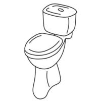 image of toilet with tank and toilet seat in style of doodle in black. line art vector