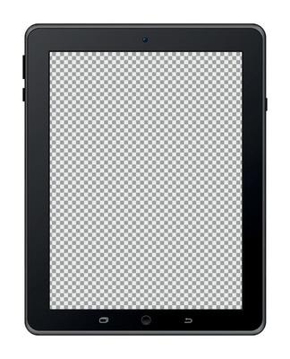 Realistic tablet pc computer with blank screen isolated on white background.