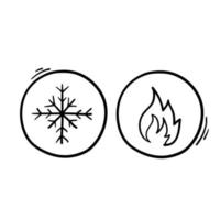 Hot and cold symbol vector icon set on white background with hand drawn doodle style