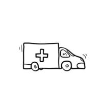 hand drawn doodle ambulance illustration with cartoon style vector isolated