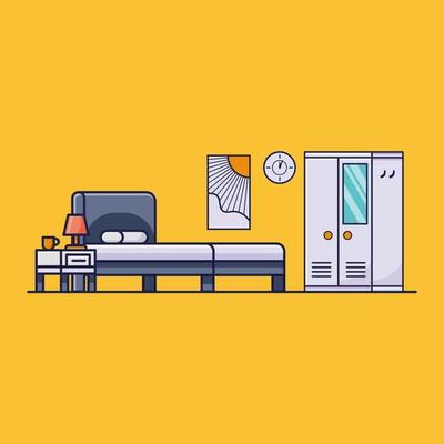 Minimalist and clean cartoon bedroom illustration