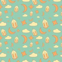 Pattern illustration vector graphic of ramadan vibes with lantern, moon, cloud, and star. Perfect for ramadan greeting background, or or for printed fabric