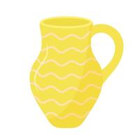 Ceramic jug. Capacity for drink.  Decorative kitchen tool, household utensil. vector