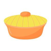 Ceramic saucepan in polka dot pattern. Kitchen utensils and dinnerware. vector