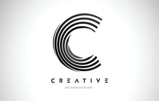 C Lines Warp Logo Design. Letter Icon Made with Black Circular Lines. vector
