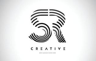 SR Lines Warp Logo Design. Letter Icon Made with Black Circular Lines. vector